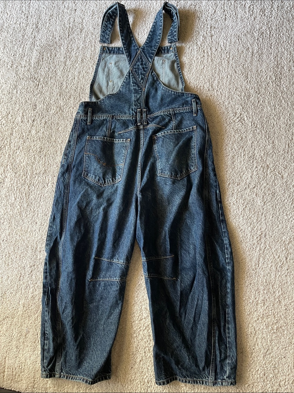 Free People Good Luck Barrel Denim Overalls Dark Wash Deep End - Picture 8 of 9